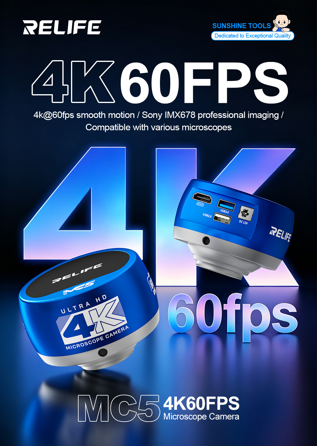 4K Microscope Camera Sony Sensor - RELIFE MC5 4K 60FPS 현미경 카메라